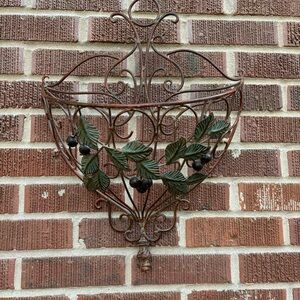 Decorative Wire Basket Green With Ivy Accent and copper Highlights wall hanging
